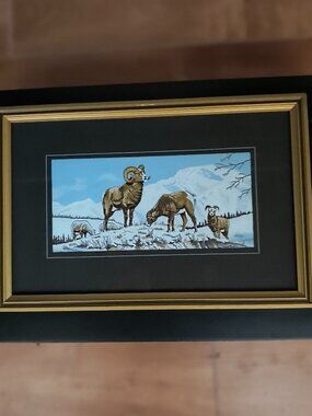 Vintage Cash's of Coventry Miniature Woven Fine Silk Bighorn Mountain Sheep Art